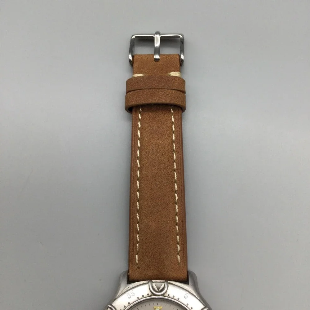 Vintage Bulova Marine Star Mens Diver Watch 36mm Silver Tone Leather New Battery